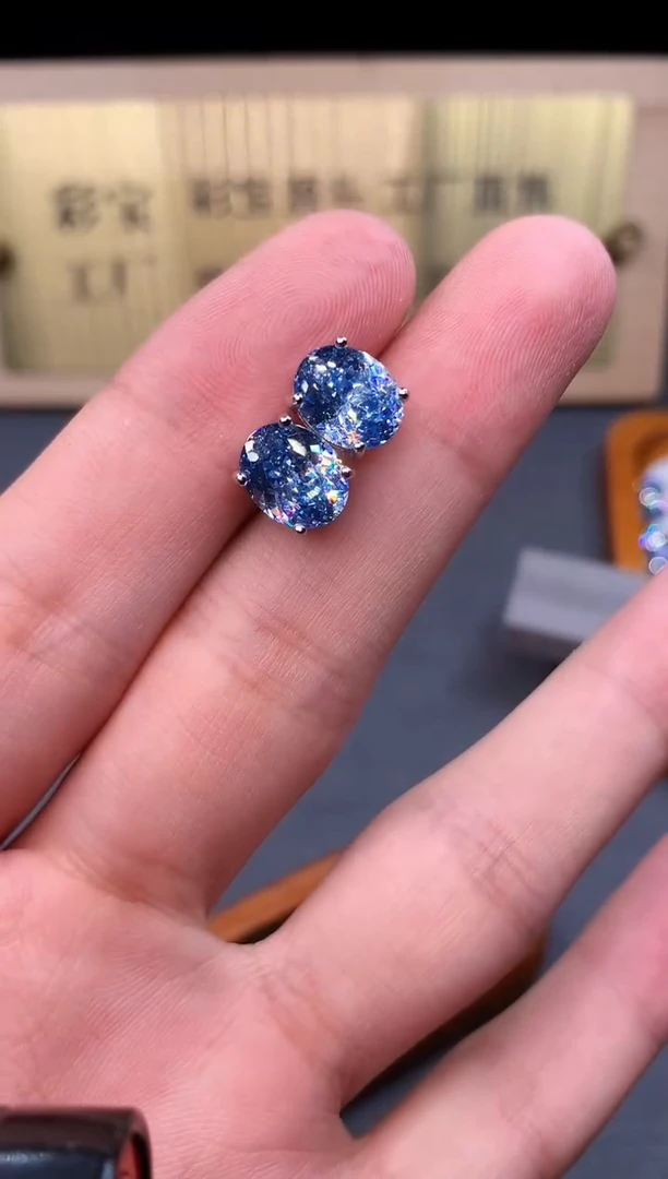 海蓝宝石耳钉银S925镶嵌5432