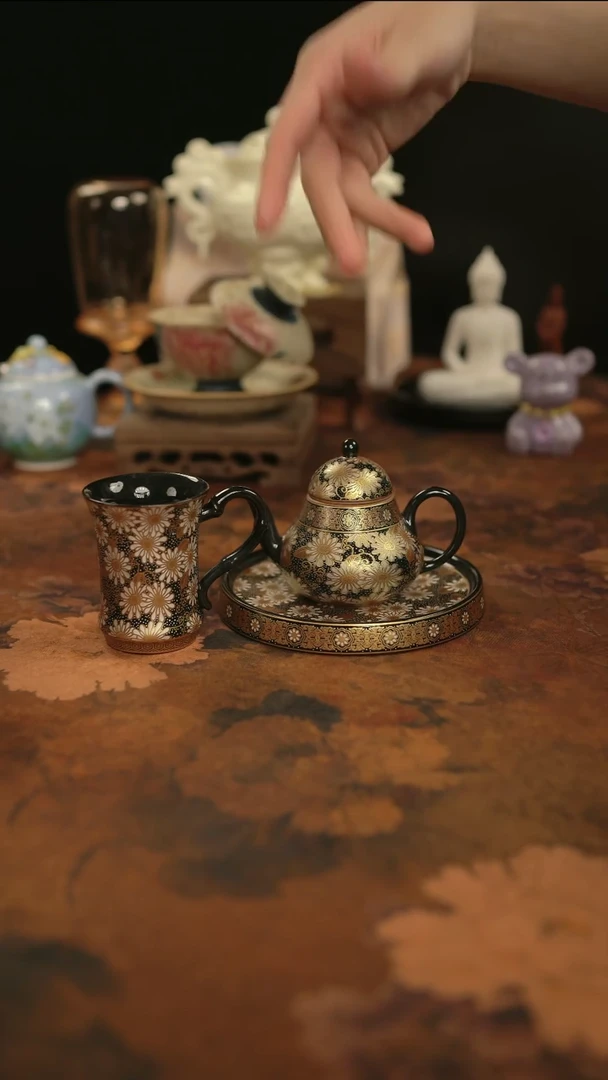 摩吉陶陶闪拍链接 太阳花茶壶加壶承加茶咖杯