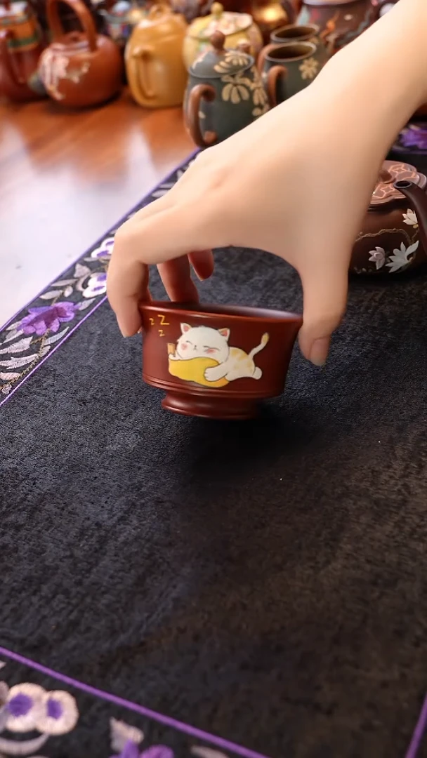 茶壶紫砂大红袍猫咪杯