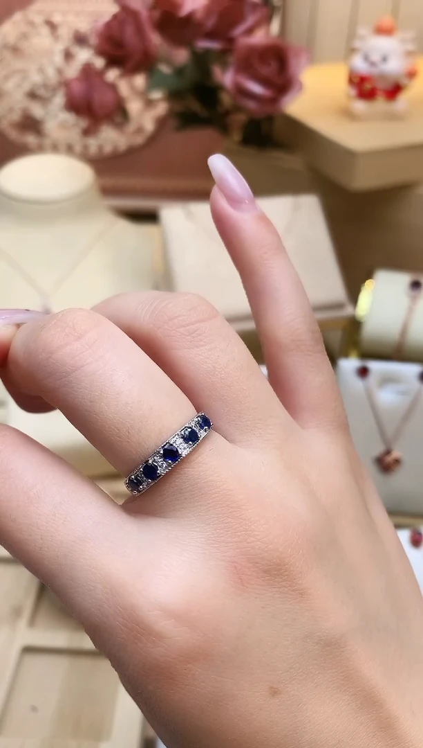戒指蓝宝石银S925镶嵌排戒