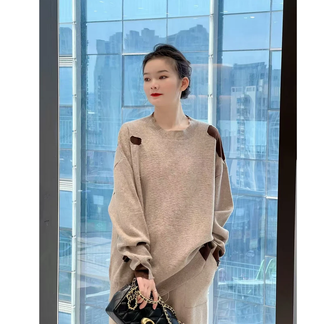 484美式复古慵懒毛衣女秋冬新款洋气时尚别致针织上衣