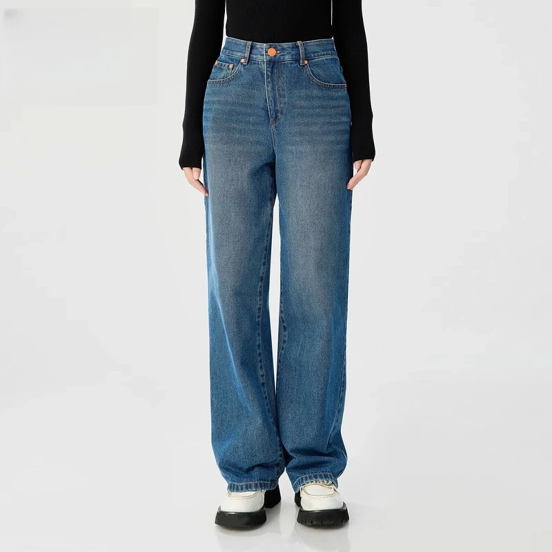 【商场同款】2025新款高腰时尚显瘦百搭收腰直筒牛仔长裤女1100545