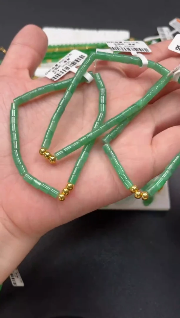 足金镶嵌手串翡翠多样性   发货一条   P596