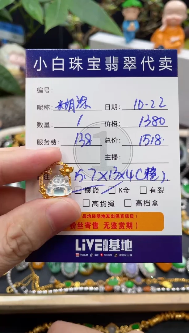 吊坠(不含链)18K金镶嵌翡翠糊**生吊坠