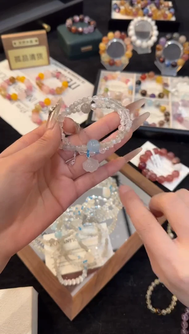 银S925镶嵌手链水晶灰月光双圈手链x3366