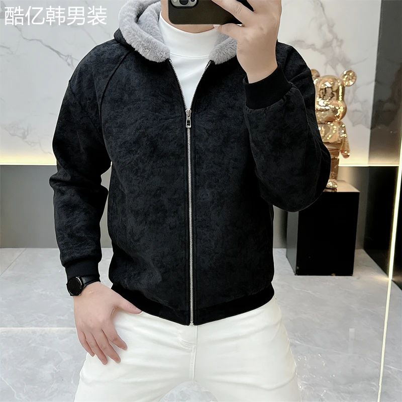 2025新款轻奢复古连帽棉衣男冬季潮牌时尚修身棉服加厚保暖A7788