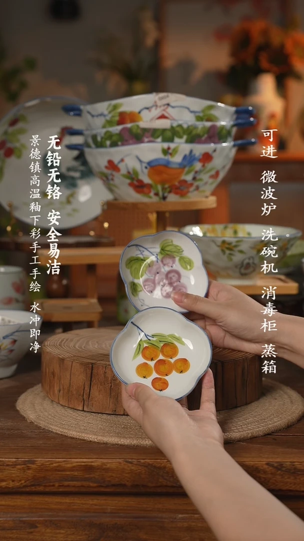 瓷景德镇高温瓷釉下彩手绘陶瓷