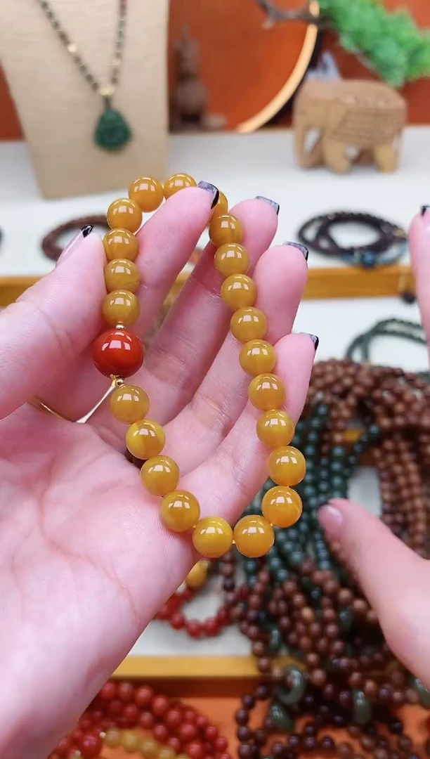 未镶嵌蜜蜡手链08老蜡南红单圈手串