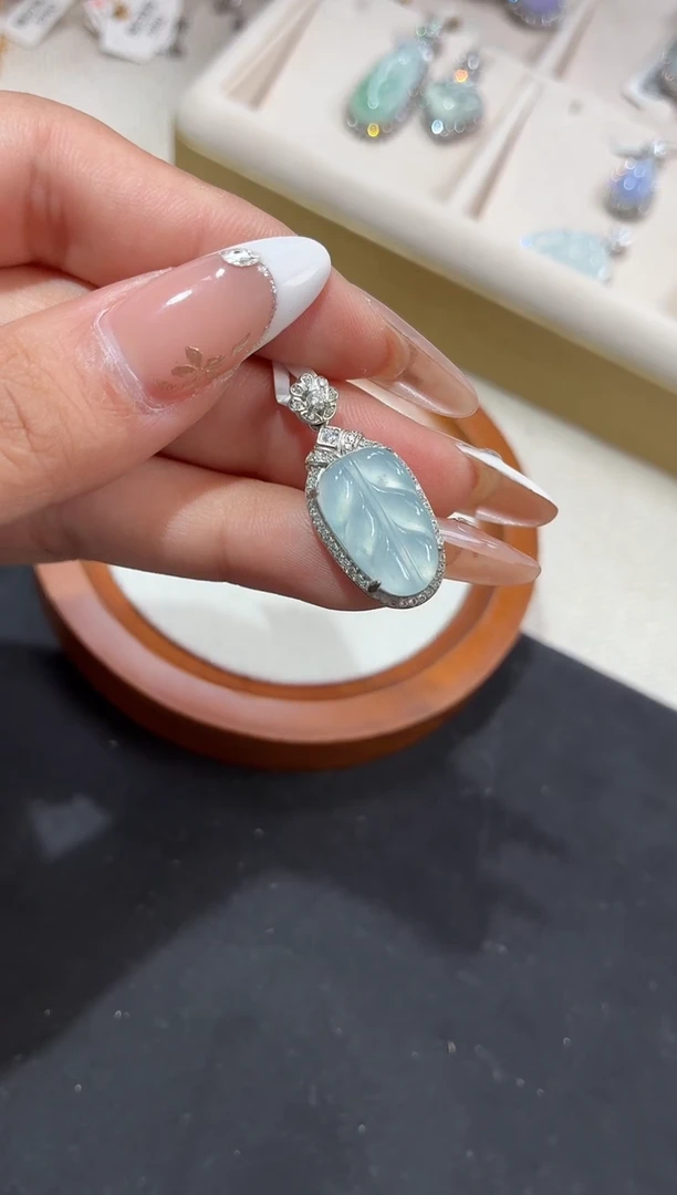 吊坠(不含链)银S925镶嵌翡翠【挽石珠宝】叶子