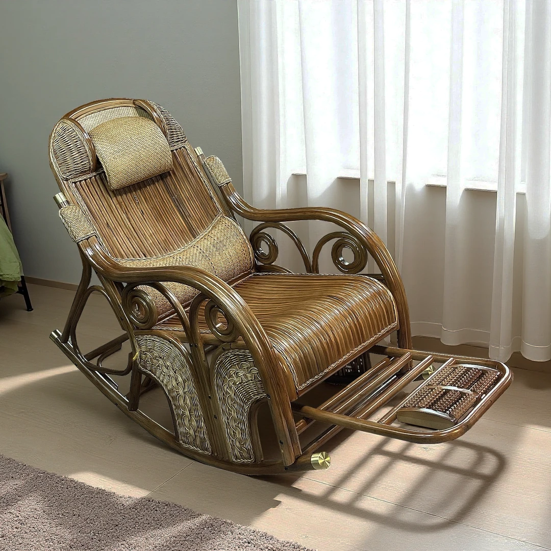 新款升降头枕大号摇摇椅印尼真藤摇椅家用摇摇椅轻奢新中式客厅