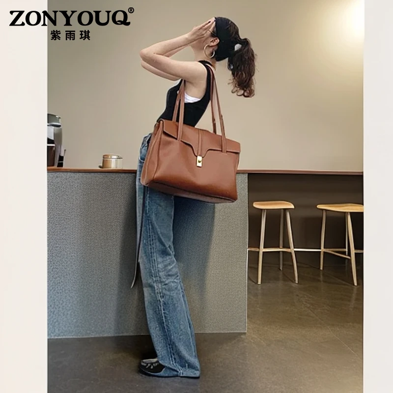 紫雨琪2025新款女士斜挎包休闲托特包大容量单肩手提通勤电脑包