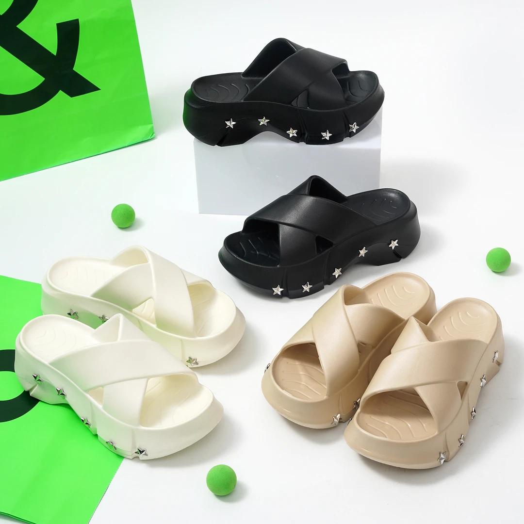 11壁虎【80/P8】8107高跟拖鞋交叉厚底网红铆钉款凉拖鞋