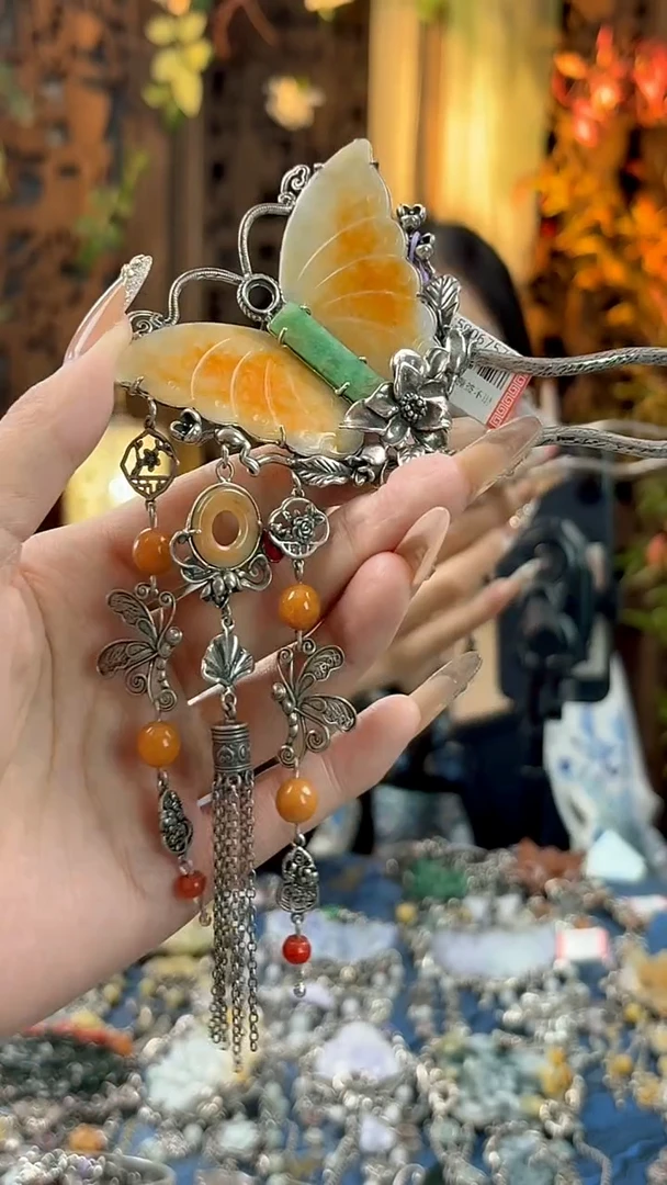 银S925镶嵌挂件翡翠发簪