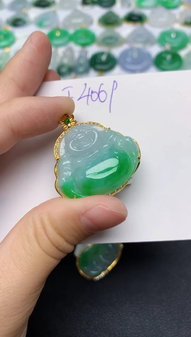 颈饰18K金镶嵌翡翠天然缅甸A货翡翠百元以上9元证书费自理