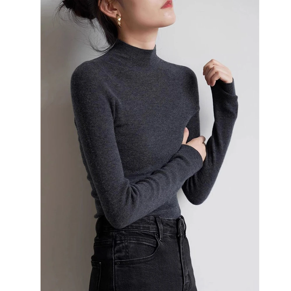 半高领针织衫女秋季打底修身保暖内搭中领毛衣韩系修身显瘦上衣