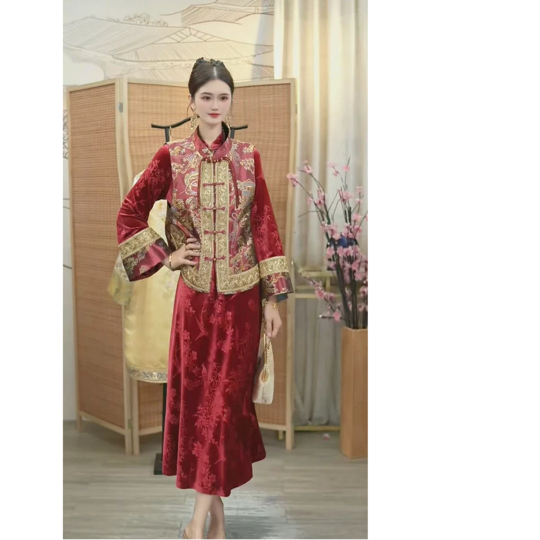 羽唐名2025秋款新款中国新中式时尚风红色套装（2613+2623）