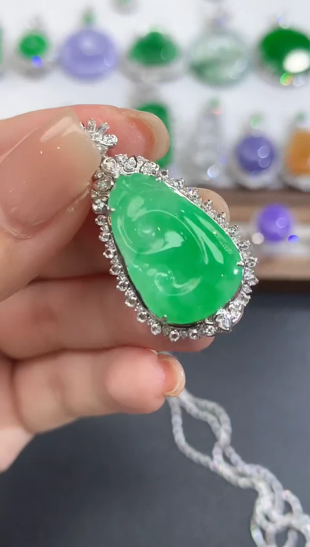 吊坠(不含链)18K金镶嵌翡翠41-吊坠