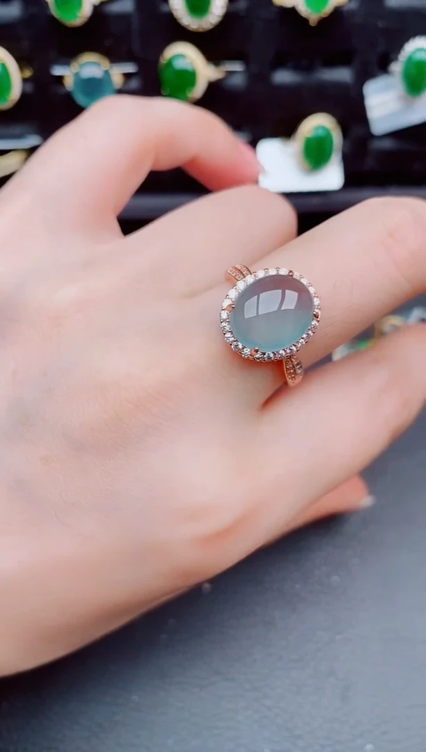 翡翠戒指银S925镶嵌天然a货翡翠304