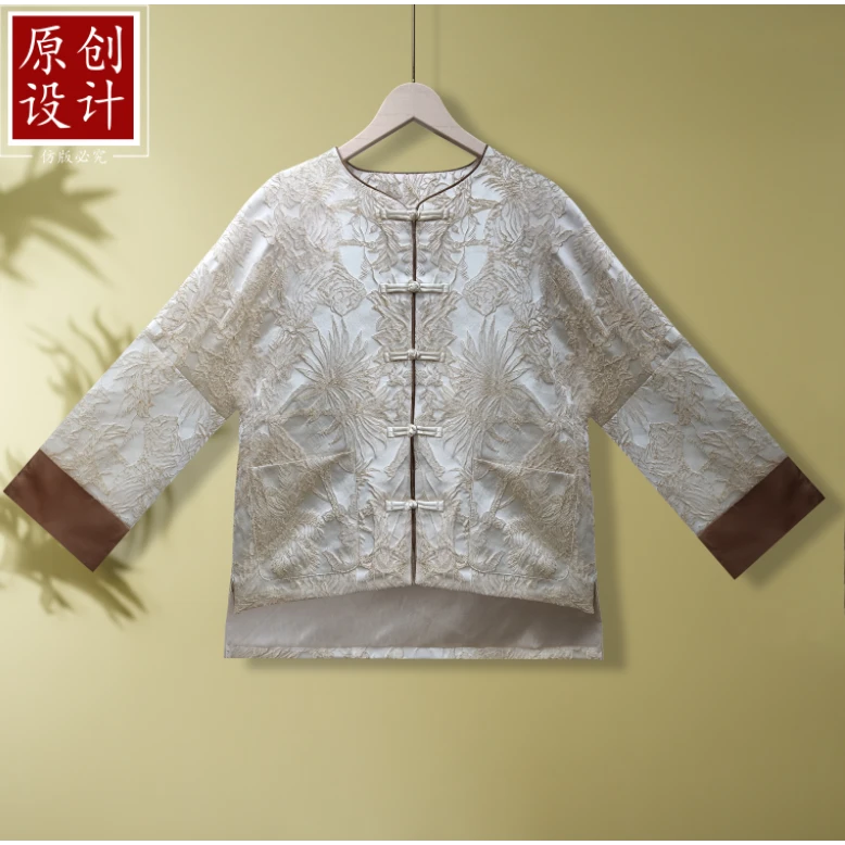 8867-25新中式国风盘扣印花上衣外套
