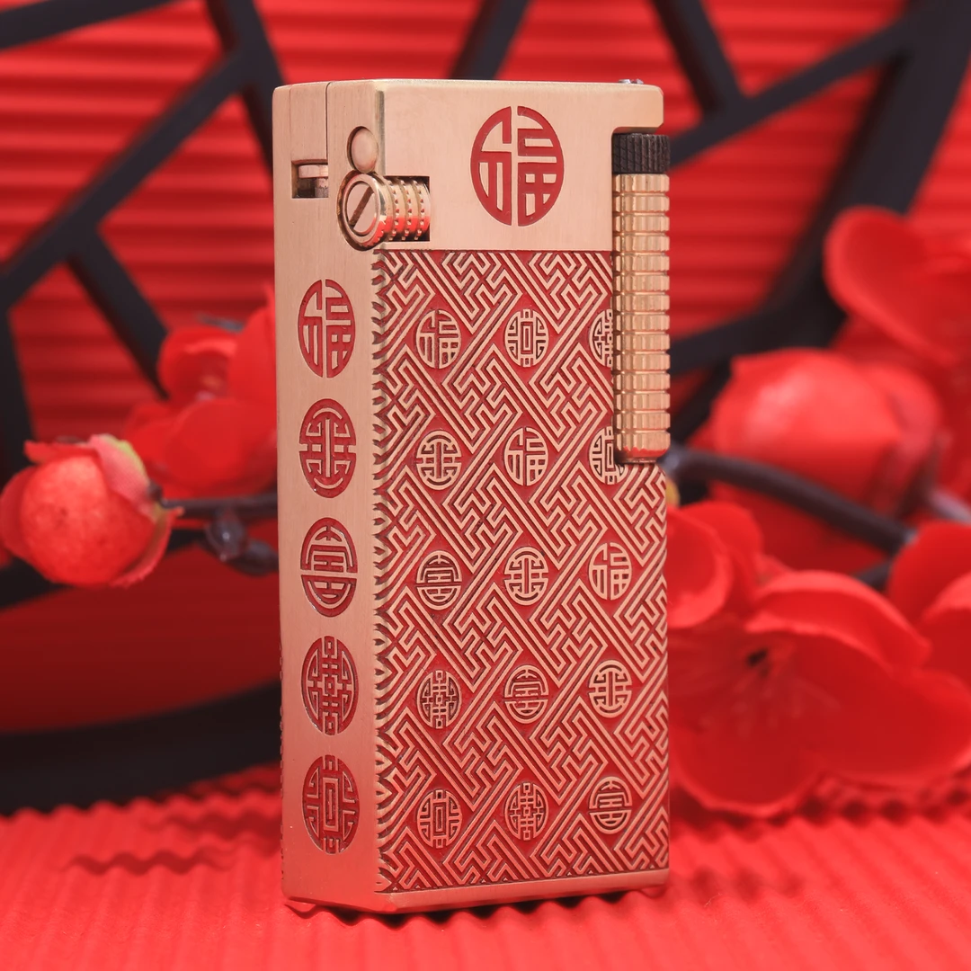 好运达五福临门黄铜煤油打火机红色经典双油仓创意新款男士收藏