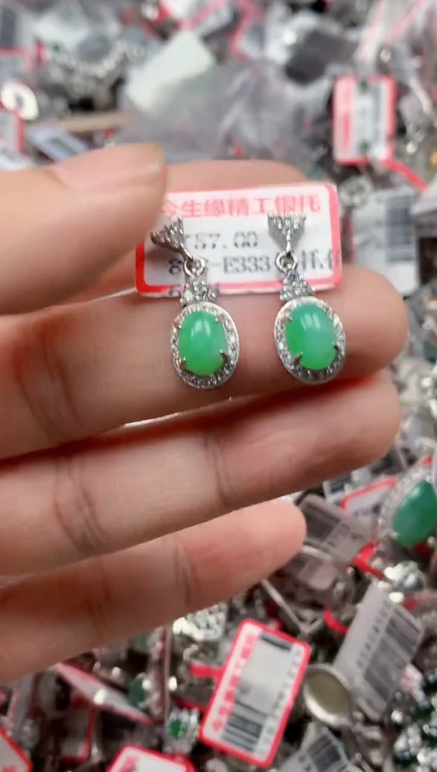 银S925镶嵌戒指翡翠天然A货缅甸翡翠