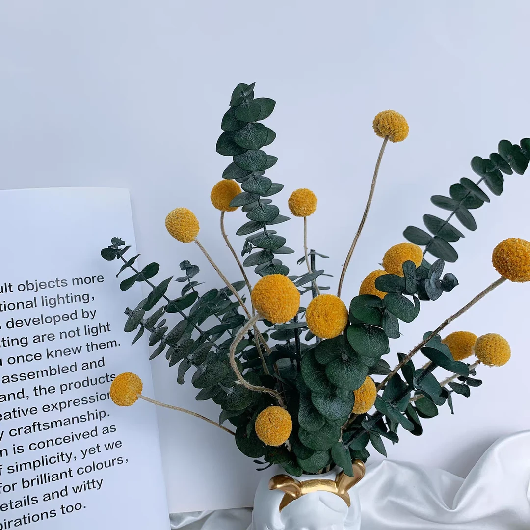 黄金球搭配尤加利叶组合永生花花束可做干花室内装饰易养护