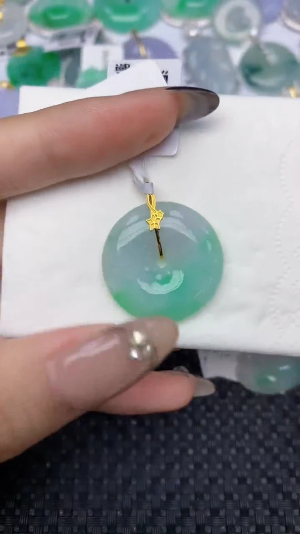 颈饰18K金镶嵌翡翠天然缅甸翡翠a货百元以上9元证书费自理