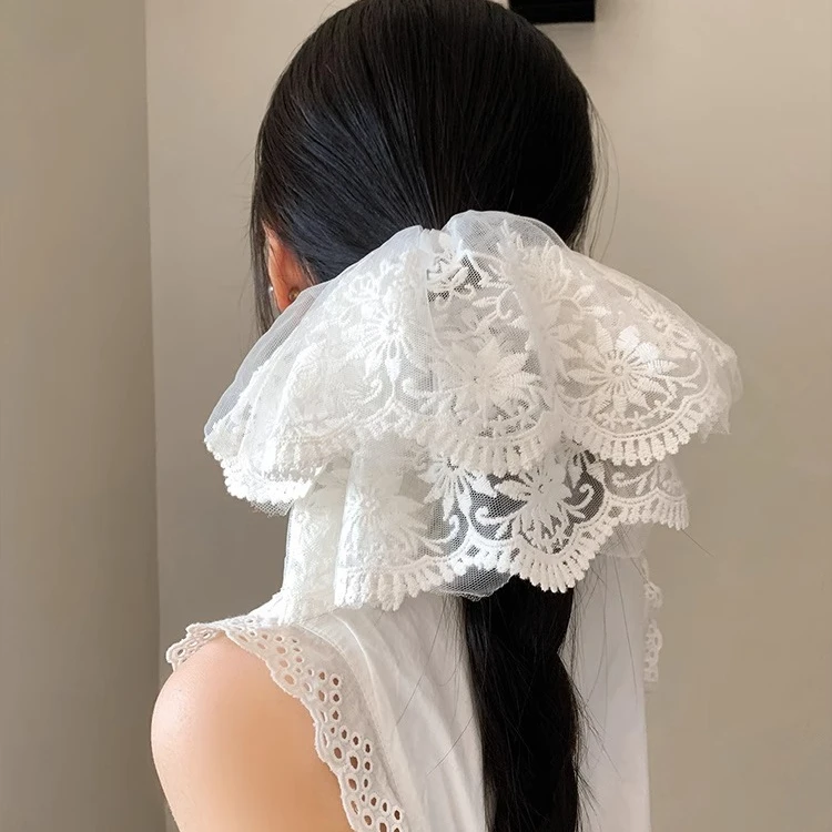 韩系公主风白色蕾丝网纱大肠发圈女高级感超大号发饰发绳春季新款