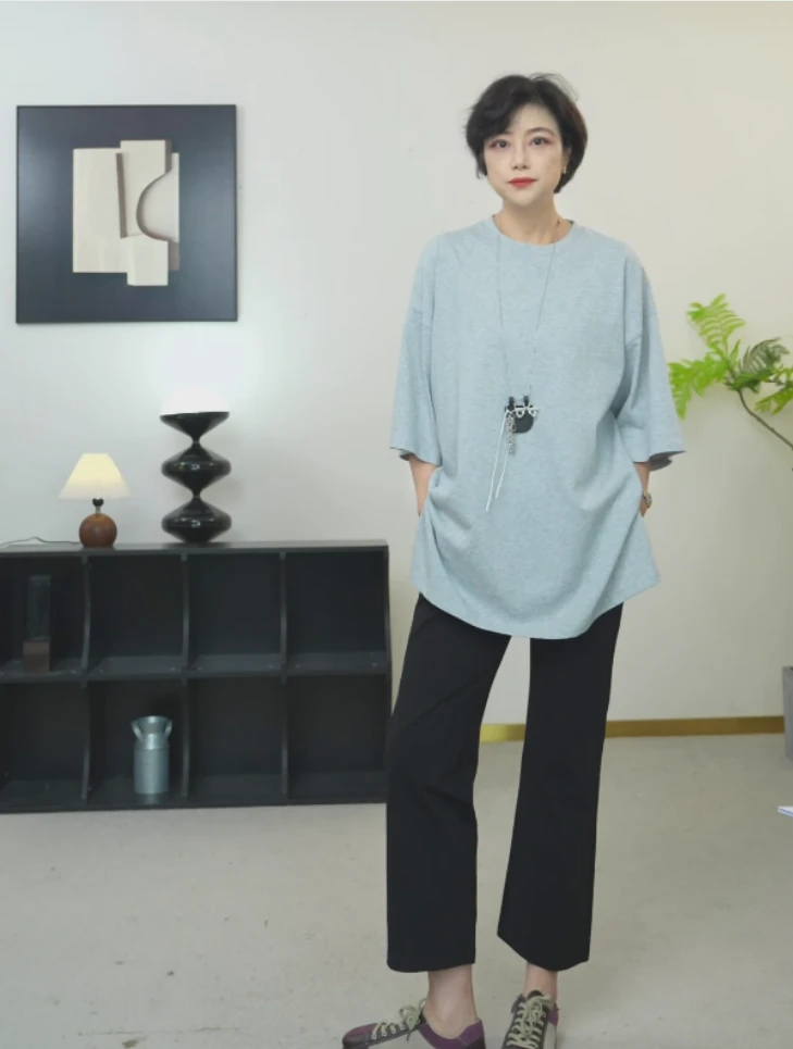 【U.M】四季T宽松开叉百搭舒适雪花棉T短袖藏肉