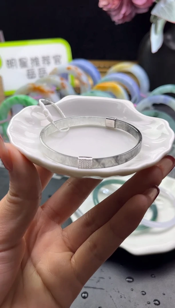 银S925镶嵌手镯翡翠手镯55-56