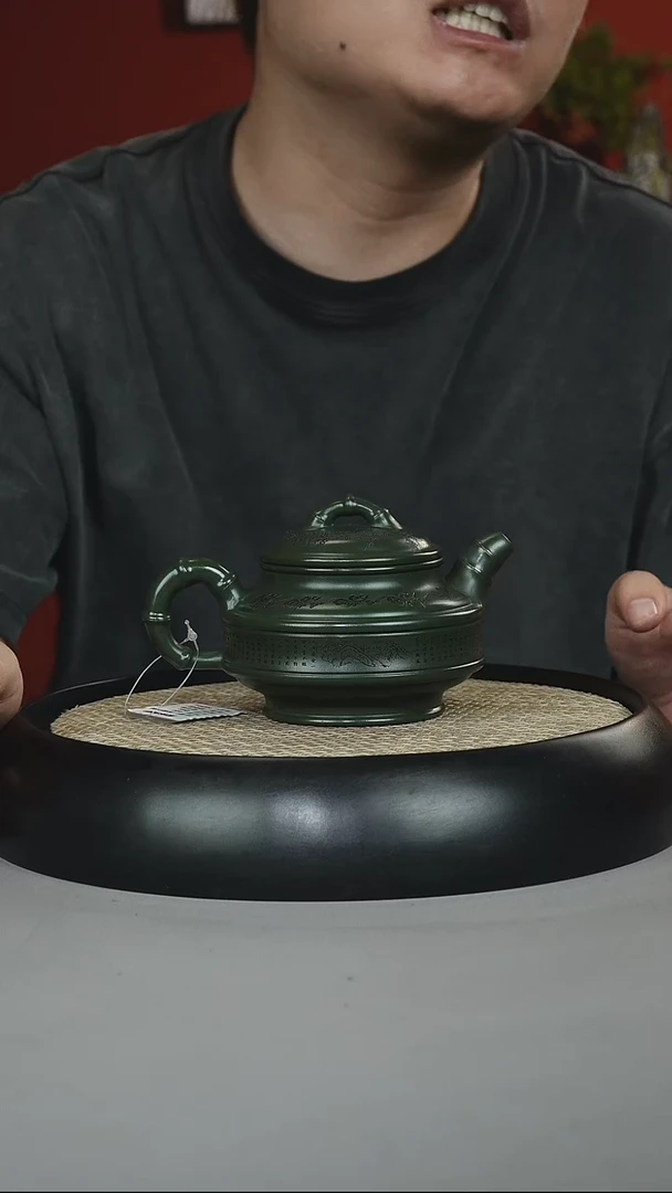 茶壶紫砂绿泥 双线竹鼓