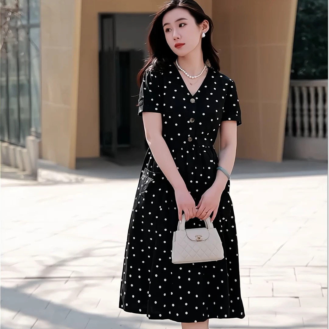 GIRDEAR/哥弟【乌梅落雪】法式出行波点茶歇裙休法式铃兰茶歇裙