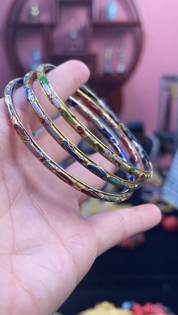 景泰蓝半金地手镯 58-64可戴 三支装