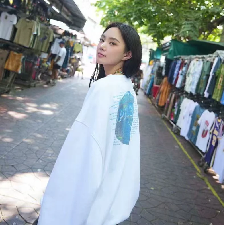 SS25372   sp设计师地球旅行印花圈圈卫衣