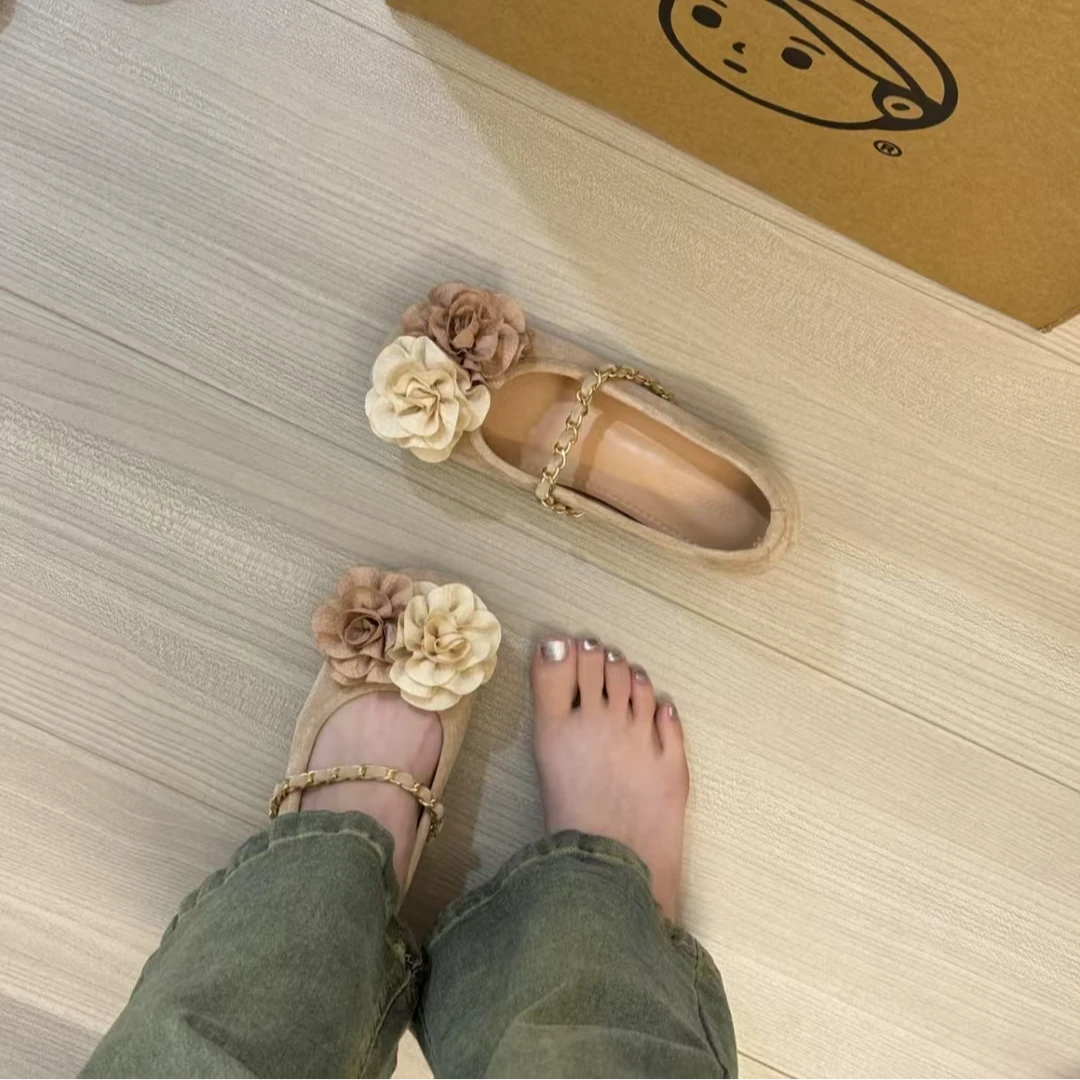 内增高5cm山茶花温柔仙女玛丽珍复古绒面粗跟内外增高小个子女鞋