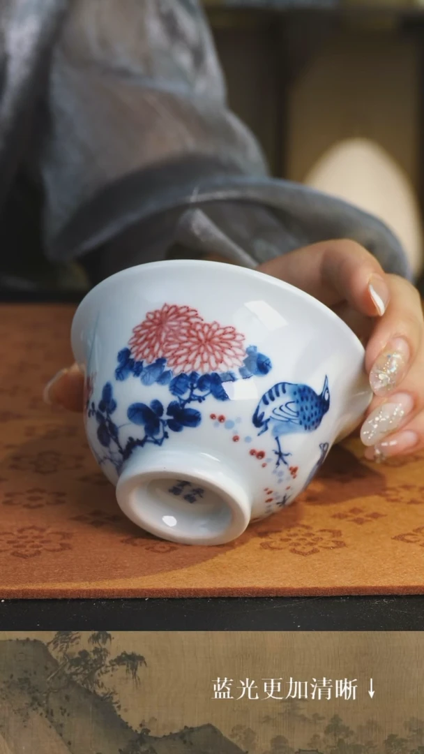 杯子景德镇 纯手绘 原矿釉里红 安居乐业 压手杯
