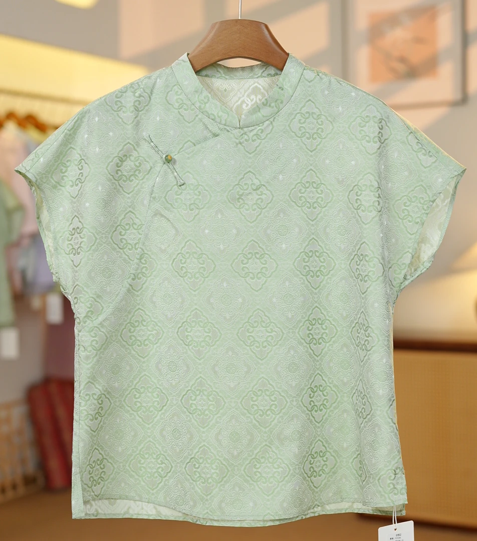 [四经绞罗.新款宝相花]新中式桑蚕丝上衣夏季中国风F25266