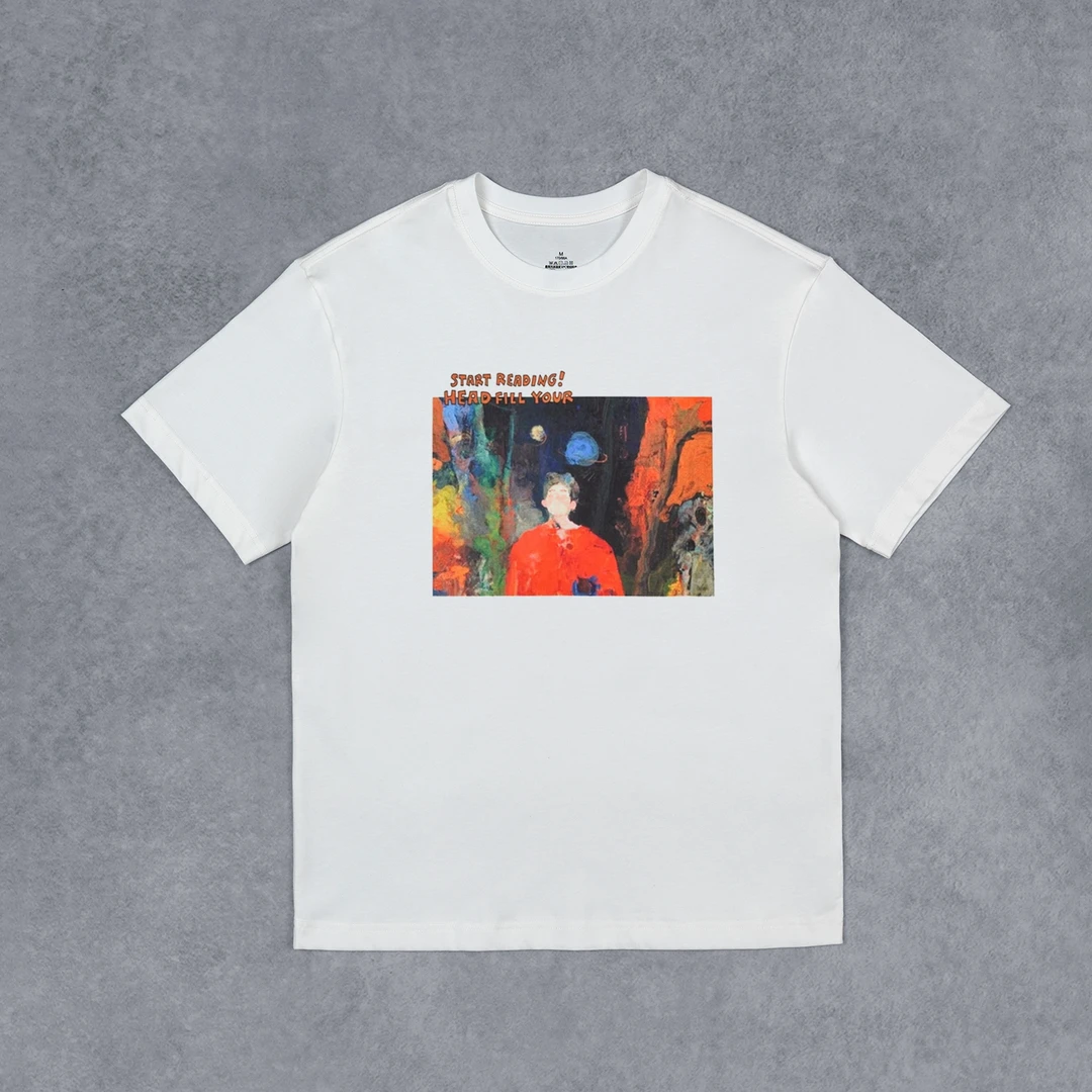 潮流印花t恤短袖男士夏季2025新款圆领宽松休闲重磅纯棉半袖上衣