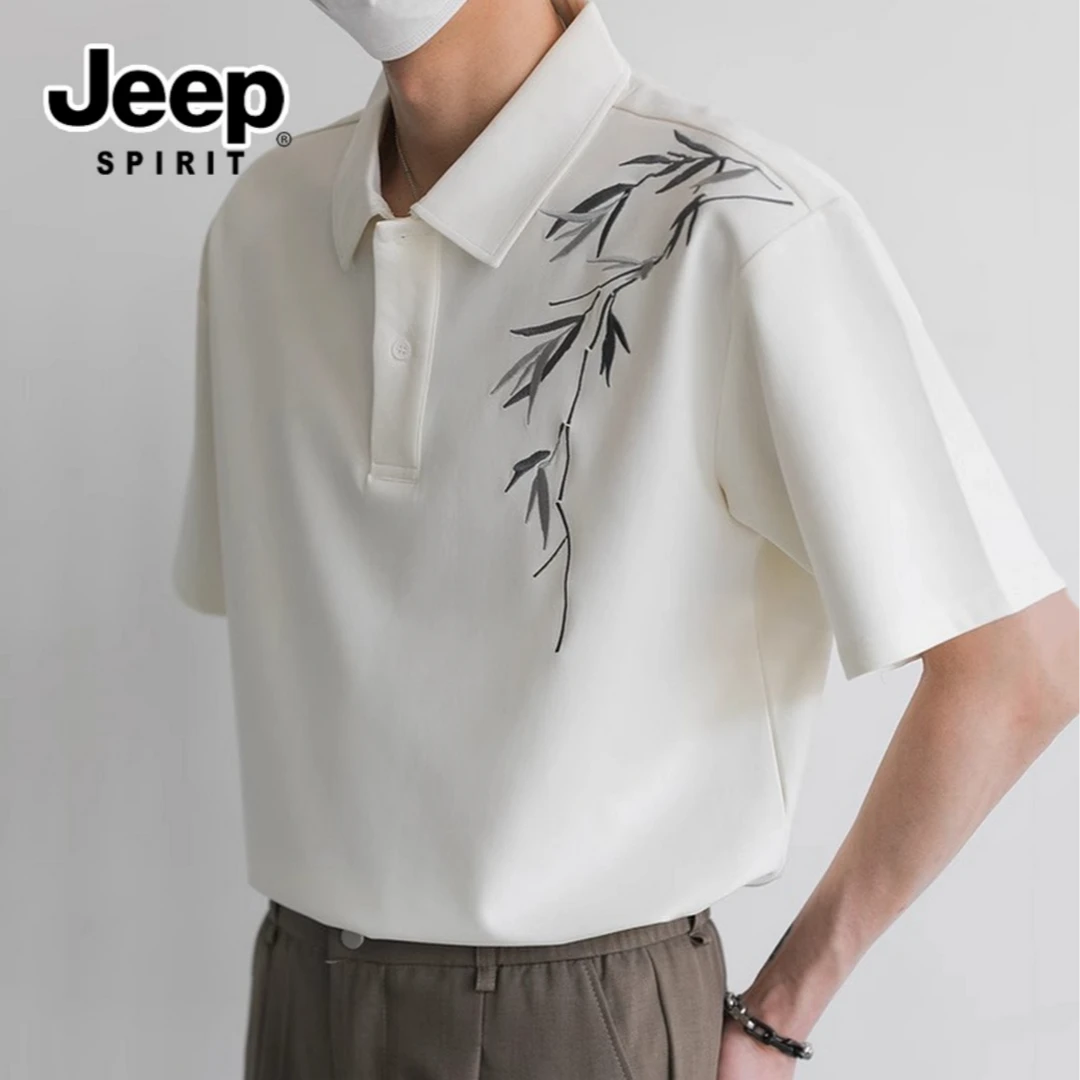 JEEPSPIRIT吉普新国潮短袖POLO衫夏季中国风休闲上衣宽松T恤男士