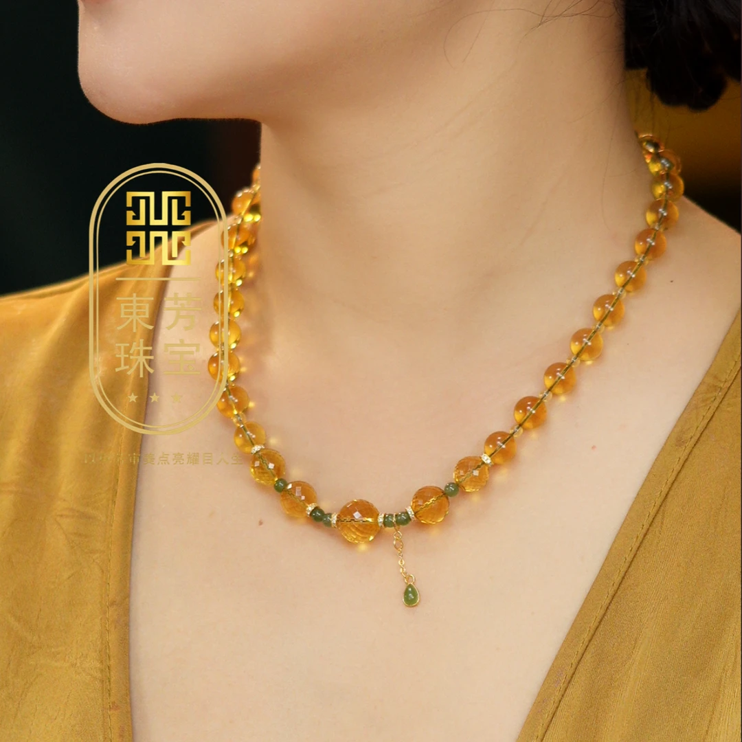 東芳珠宝-12mm墨西哥天然净水蓝珀项链钻切琥珀项链diy和田玉项链