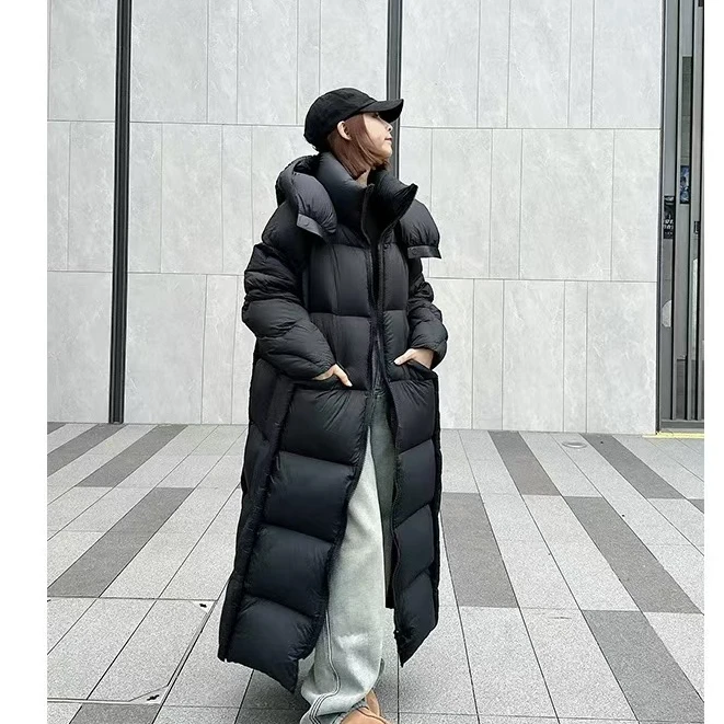 （云朵款）时尚休闲连帽宽松收腰中长款加厚冬季90鸭绒羽绒服2207