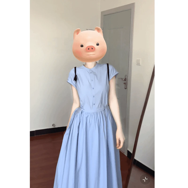 MO88ZSPF大码【夏日记忆】蓝色连衣裙女夏季休闲宽松中长款坎肩裙子