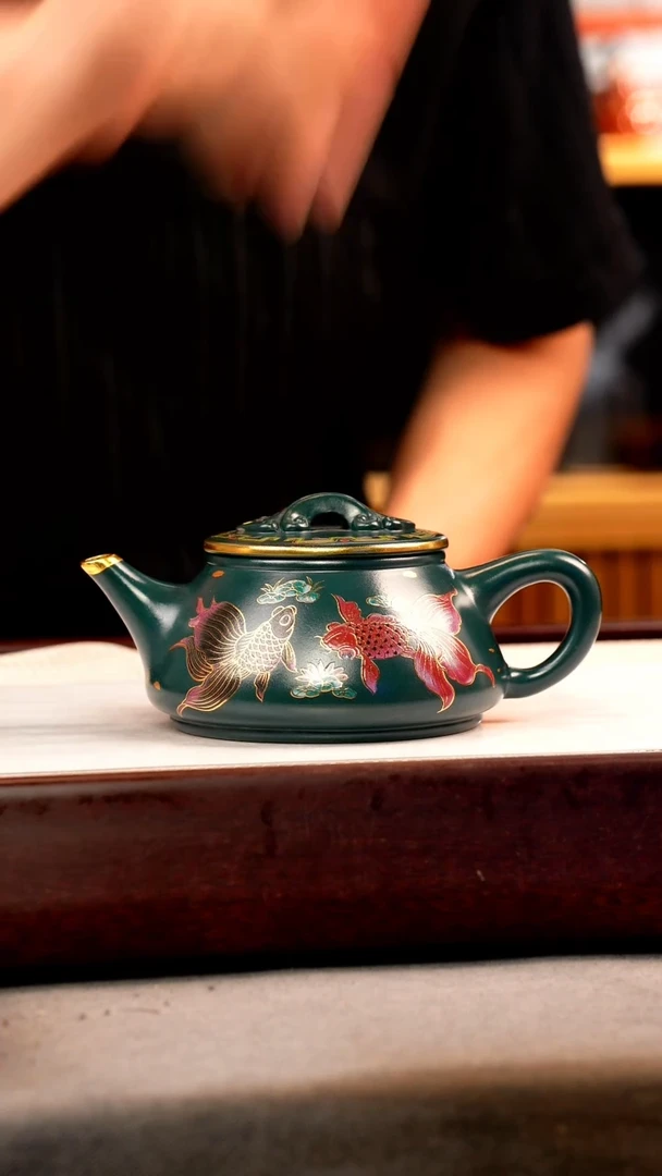 茶壶紫砂苏门答腊青 剑流石瓢 锦鲤珐琅彩