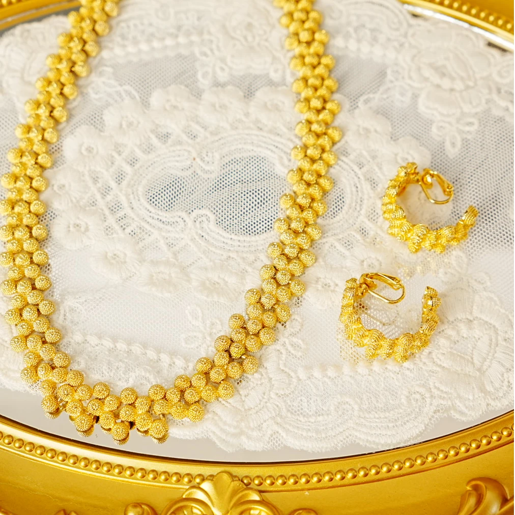 合金琉璃项链 S0110雅芳无标素金款搭配C型耳夹套装项链