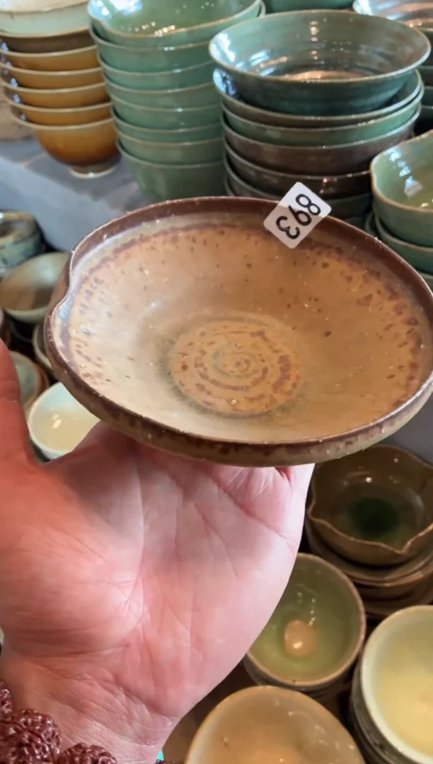 瓷片画*冥893粗陶手工棕咖斗碗1个
