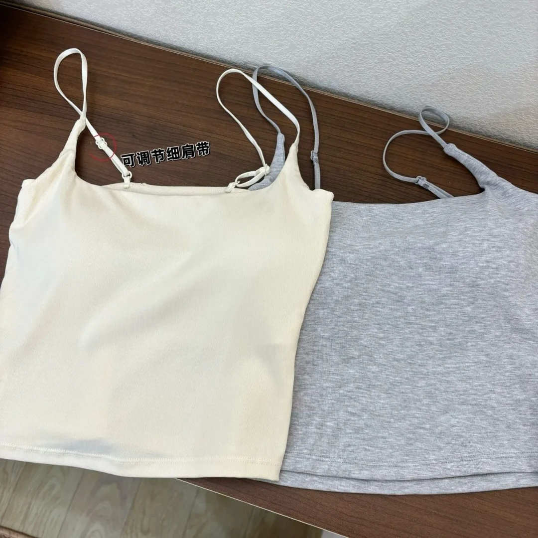 纯色美背吊带背心夏季薄款带胸垫一体式免穿文胸无痕修身打底上衣