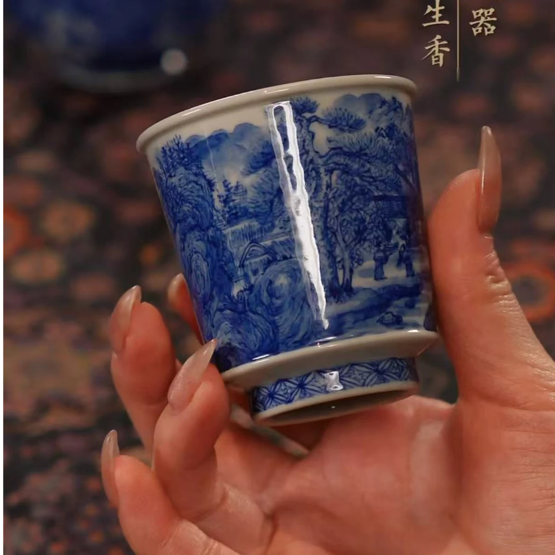 惜之悟造/青花山水重工品茗杯