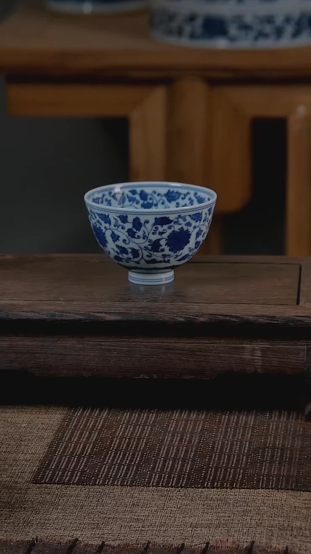 杯折葵非器手工手绘缠枝莲满绘鸡心杯