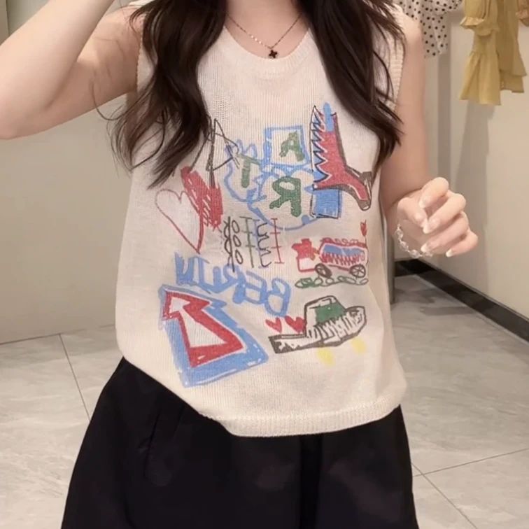 【幻彩织梦】2025夏季新款时尚百搭显瘦针织无袖上衣C5214