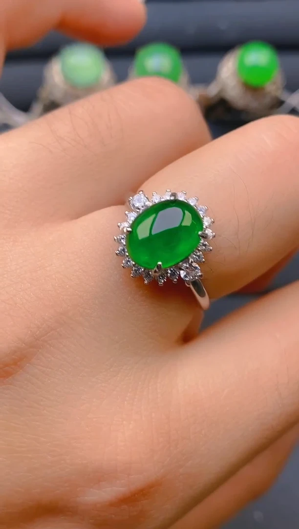 【闪购商品】翡翠戒指银S925镶嵌天然A货翡翠1